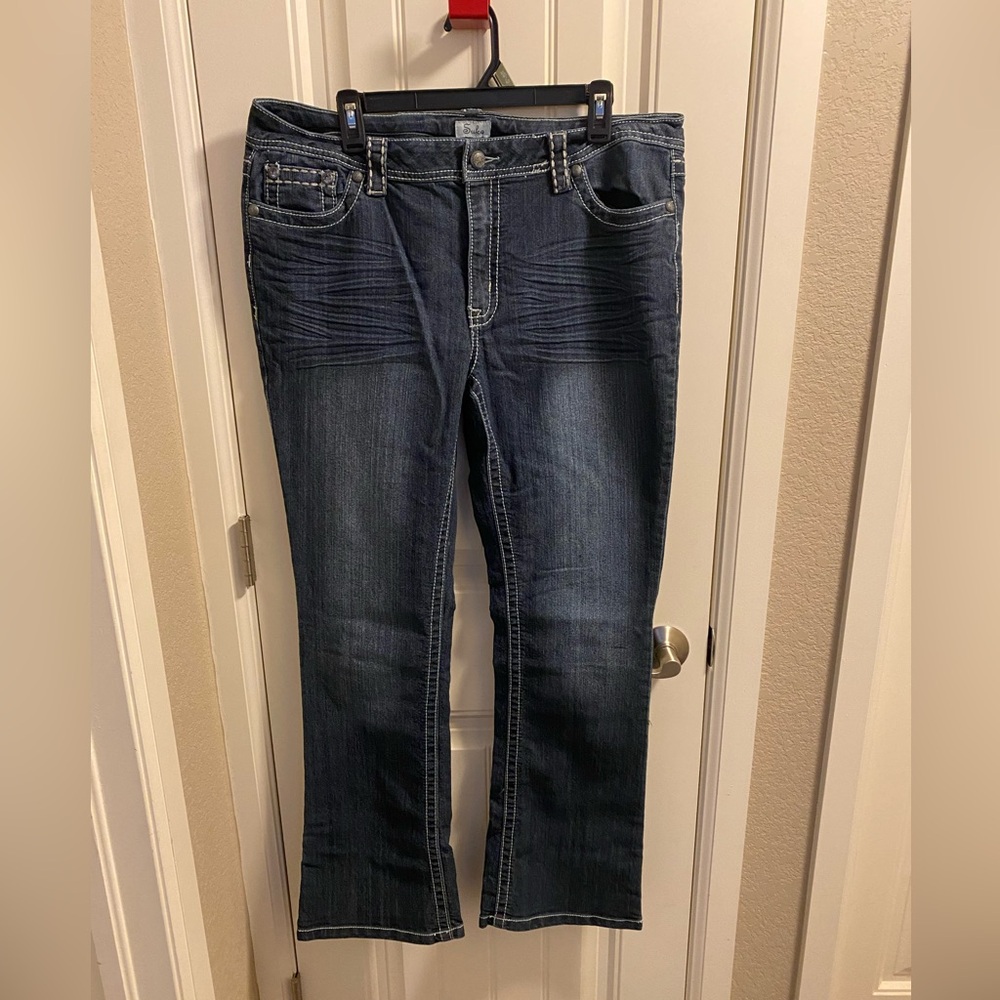 Suko Jeans 14 Stretch Blue Denim Rhinestone Bling Embroidered Boot Cut Bootcut